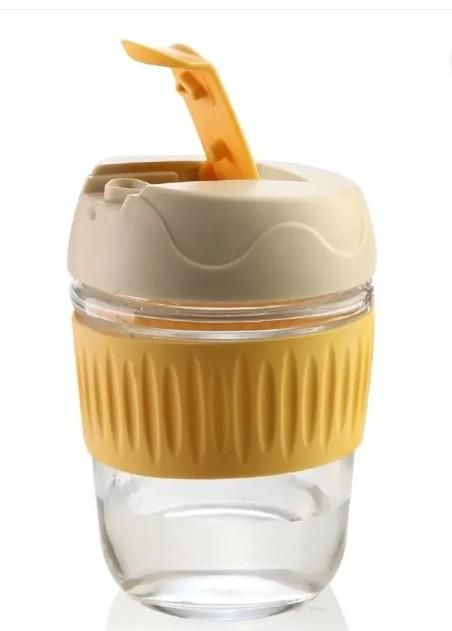 300ml glass tumbler with spill-proof lid and straw for home and office use