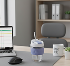 Glass Tumbler with Airtight Lid and Straw