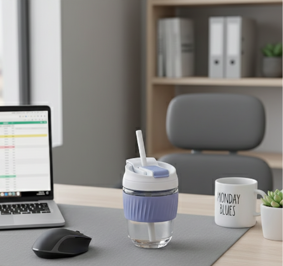 Glass Tumbler with Airtight Lid and Straw