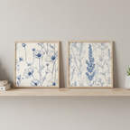 Blue Botanical - Floral Wall Art Painting (Set of 2, 8×8 Inch, Framed)