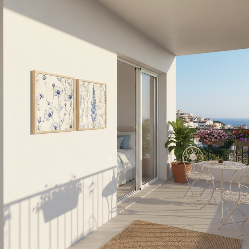 Blue Botanical - Floral Wall Art Painting (Set of 2, 8×8 Inch, Framed)