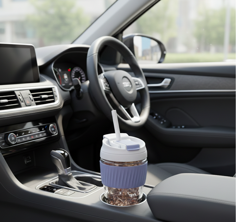 Glass Tumbler with Airtight Lid and Straw