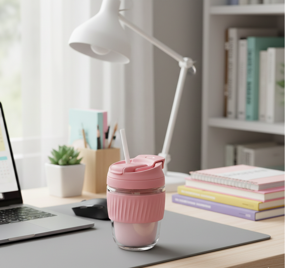 Glass Tumbler with Airtight Lid and Straw