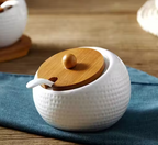 Porcelain Condiment Jar Spice Container with Bamboo Lids