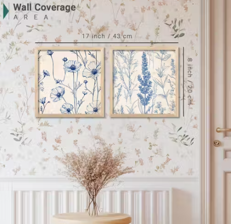 Blue Botanical - Floral Wall Art Painting (Set of 2, 8×8 Inch, Framed)