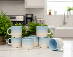 Nordic blue and white ceramic coffee tea cups set of six