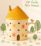 Decorative ceramic house mug with matching lid