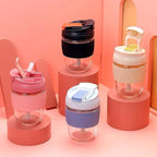 Glass tumbler with airtight lid and straw for juice, coffee, and smoothies