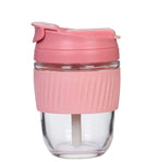 Airtight glass tumbler with straw for hot and cold drinks