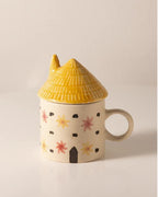 House shaped ceramic mug with lid for tea and coffee