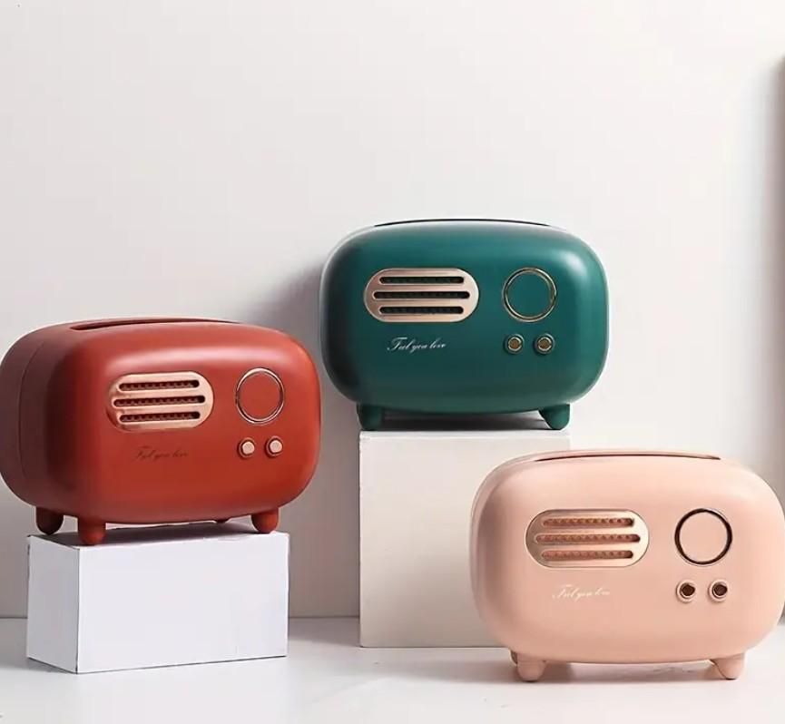 Retro radio style tissue box holder for home and office décor